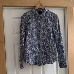 J. Crew Navy Floral Button-Down Shirt with White and Pink Flowers